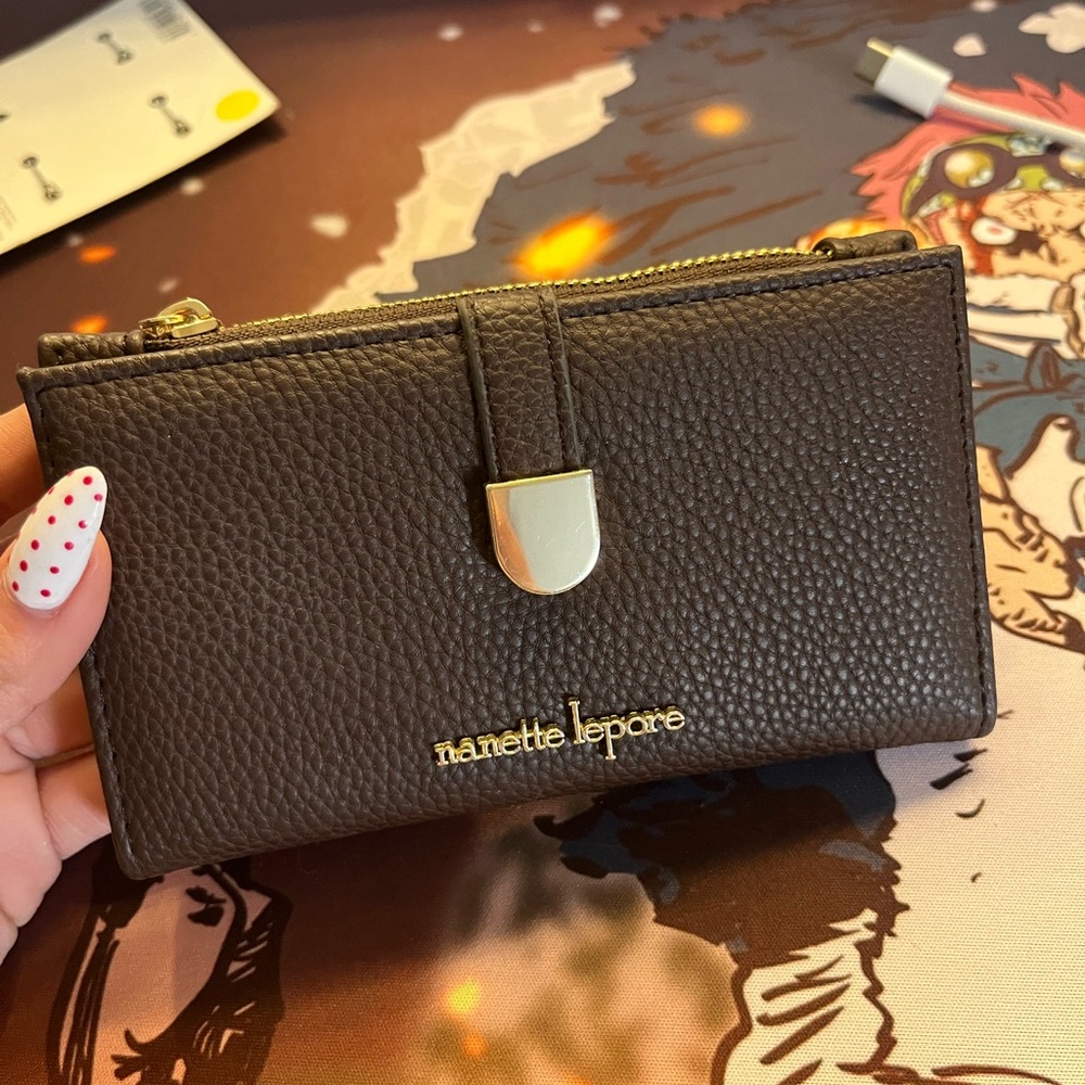 Nanette Lepore Dark Brown Wallet with Gold Clasp